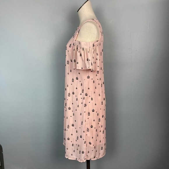 city Streets Bird Cage Pink Cold Shoulder Chiffon Overlay Shift Dress Size 6 - Picture 7 of 11